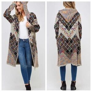 Northern Angel Rainbow Southwestern Print Hooded Longline Duster Cardigan Sz 2X